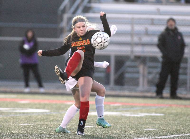 Batavia’s Bella Lins gets control of the ball during a home game against Wheaton North on Thursday, April 7, 2022.