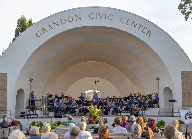 The Sterling Municipal Band performs Wednesday, July 16, 2025, at its weekly concert held at the Grandon Civic Center.