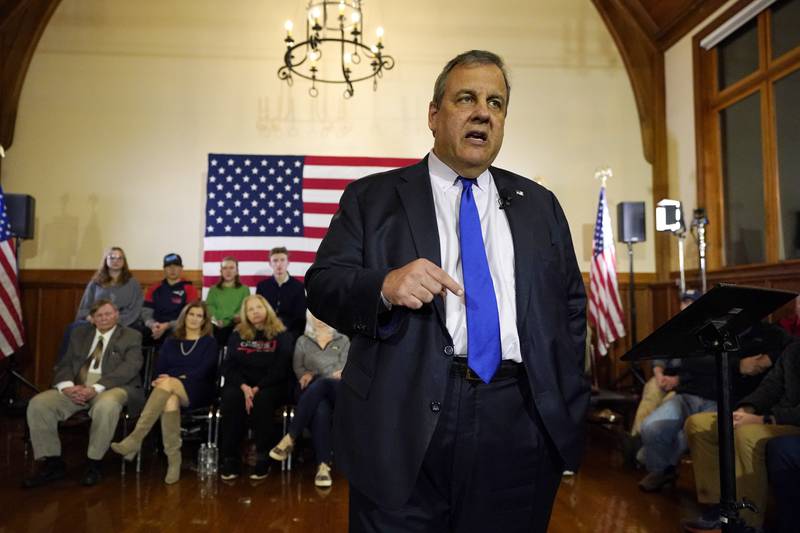 Republican presidential candidate former New Jersey Gov. Chris Christie announces he is dropping out of the race during a town hall campaign event Wednesday, Jan. 10, 2024, in Windham, N.H.