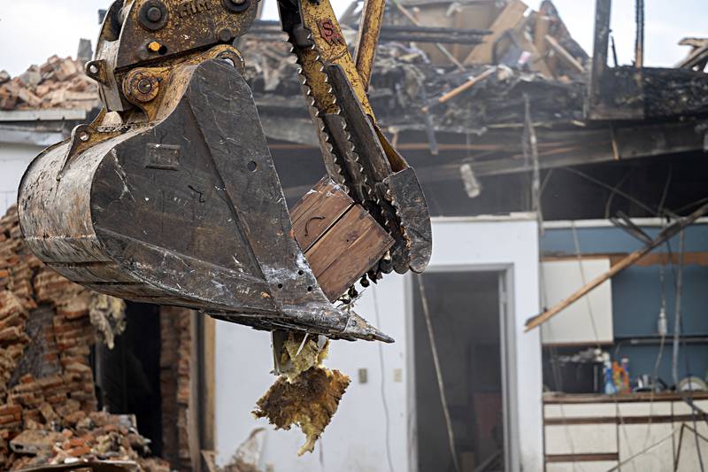 Burke was able to salvage a wooden chest from the demolition of the building Tuesday, Sept. 5, 2023.