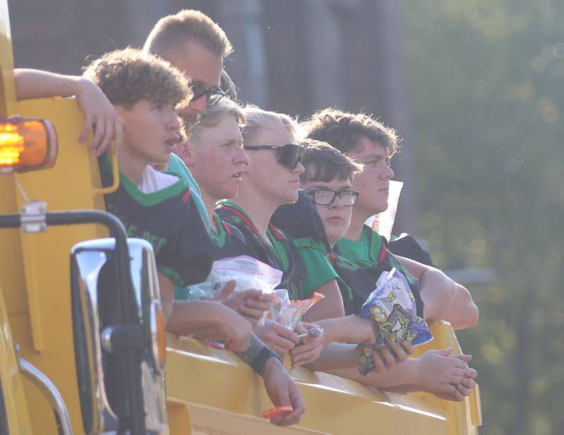 The L-P football team rides during the L-P homecoming parade on Thursday, Oct. 2, 2025 downtown Peru.
