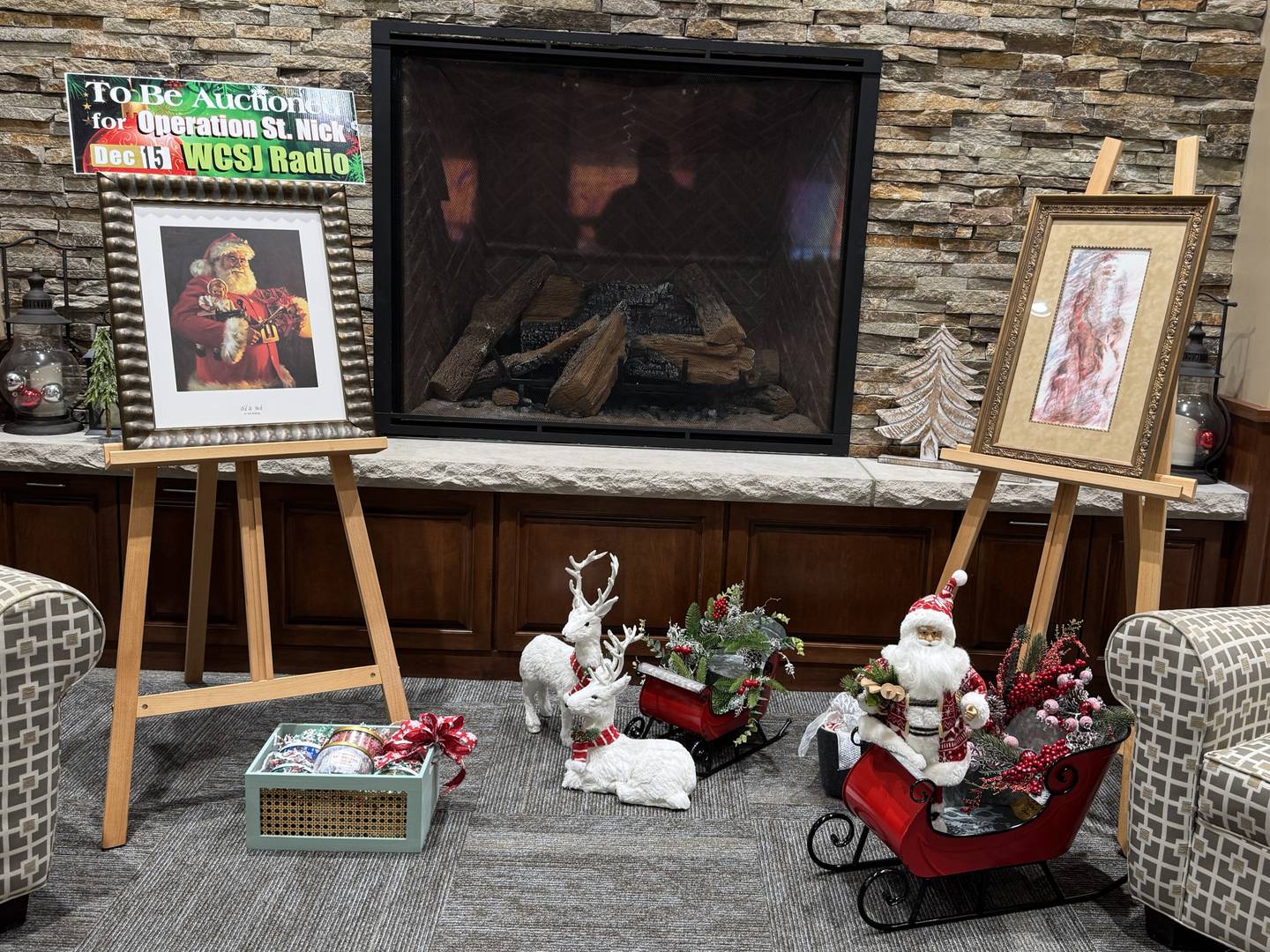 There are also many paintings and crafted items as part of the auction, including a painting of St. Nick.