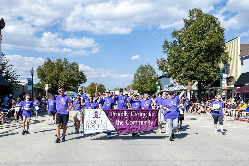 Folks from Morris Hospital participate in the Grundy County Corn Festival Parade in Downtown Morris on Sept. 28, 2025.