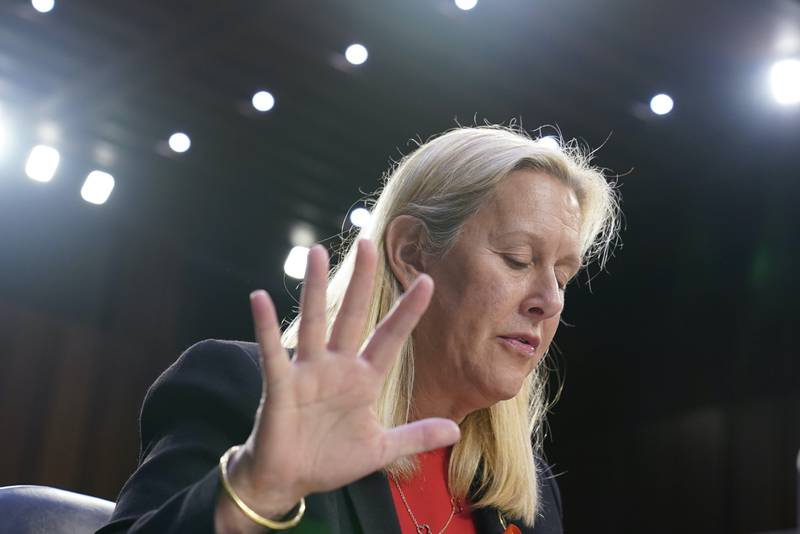 Nancy R. Rotering, Mayor, Highland Park, Ill., testifies during a Senate Judiciary Committee Hearing to examine the Highland Park mass shooting, focusing on legislation that would ban certain semi-automatic weapons, on Capitol Hill in Washington, Wednesday, July 20, 2022. (AP Photo/Mariam Zuhaib)