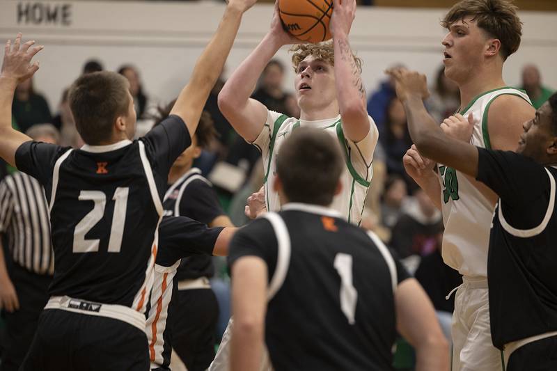 Rock Falls’ Kuitim Heald puts up a shot against Kewanee Wednesday, Nov. 27, 2024, at Rock Falls High School.