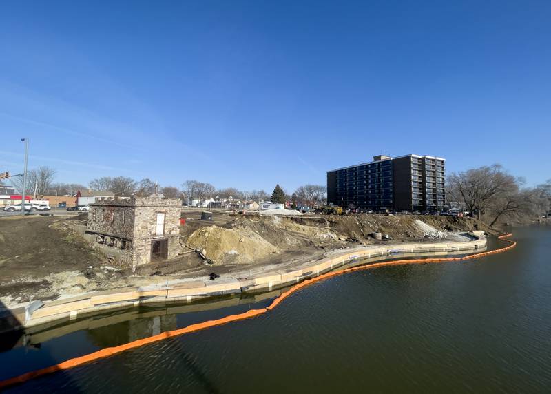 The Kankakee East Riverwalk, seen on Jan. 7, 2026, is between 20% to 25% complete, according to PSI, Inc., the Kankakee-based construction company heading up the development. The 1-acre park along the riverbanks at the South Schuyler Avenue and East River Street intersection is a $5-million project which had been proposed in 2017.