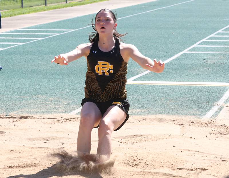Reed Custer's Kaitlyn Lantka competes in the long jump during the Class 1A Sectional meet on Thursday, May 14, 2026 at Seneca High School.