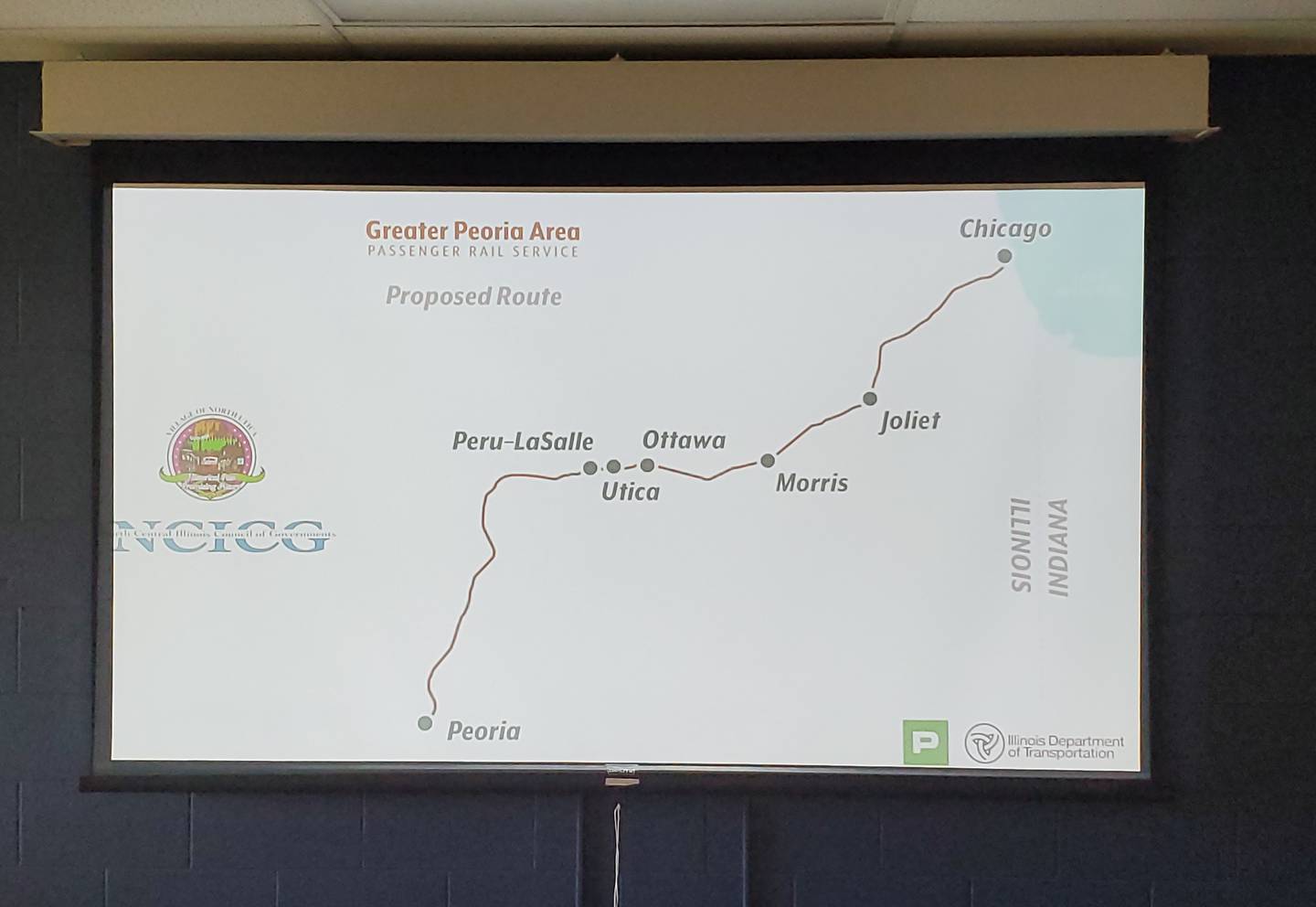 Multiple proposed routes were evaluated for the possible service as the group stated the most likely route would include stops in La Salle-Peru, Utica, Ottawa, Morris and Joliet in between Peoria and Chicago.