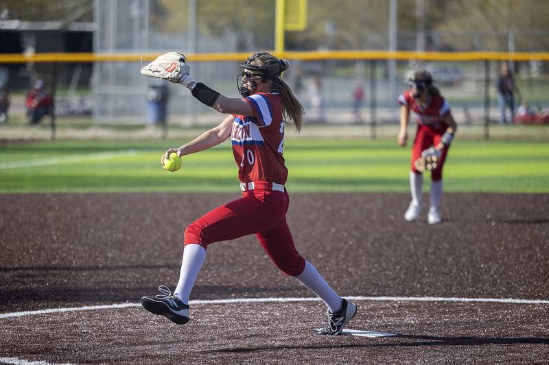 Morrison’s Jordan Eads winds up a fires a pitch against Sterling Wednesday, April 26, 2023.