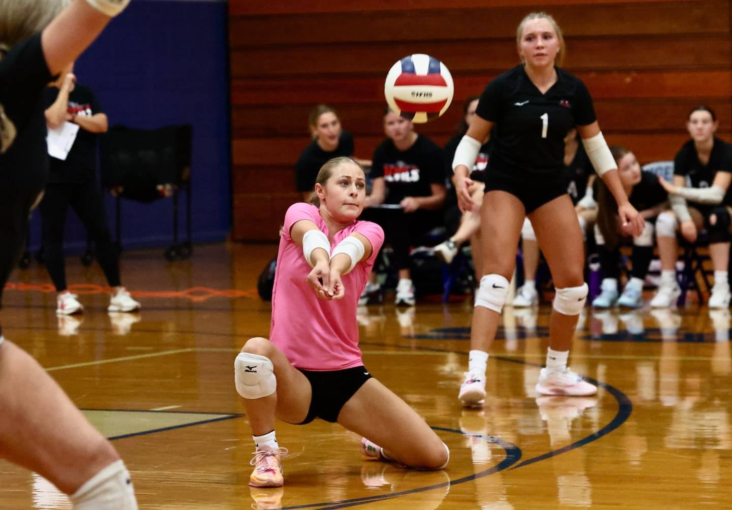 Hall's Evelyn Bryant digs the ball during a match against Princeton on Tuesday, Sept. 16, 2025 in Princeton.