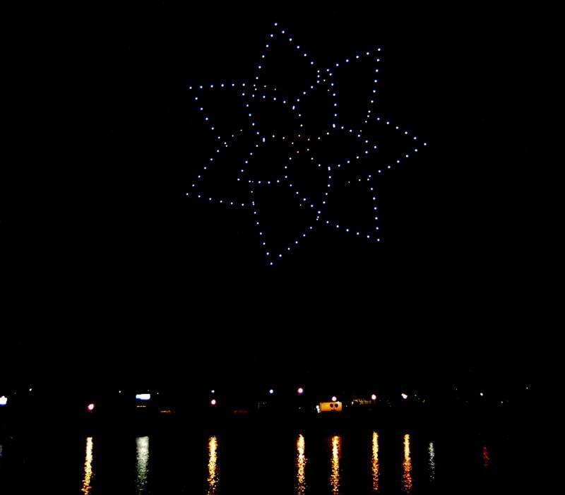 A petunia is created during the drone light show at Venetian Night in Dixon on Aug. 9, 2025.