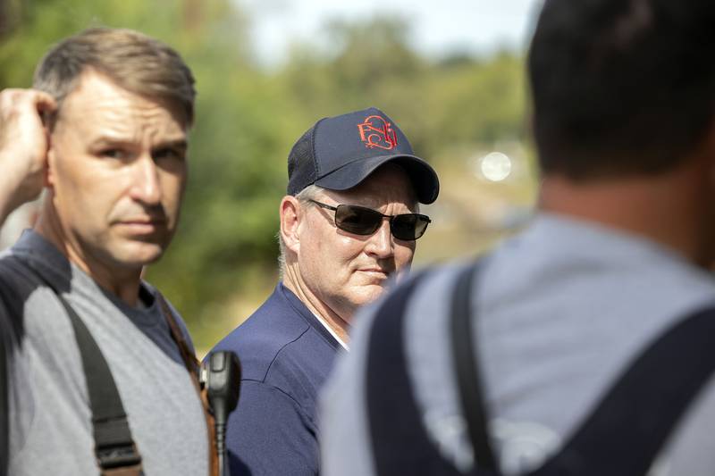 Sterling chief Dave Northcutt looks on during a discussion of the positives and things that need to be worked on Tuesday, Sept. 23, 2025, during the training session.