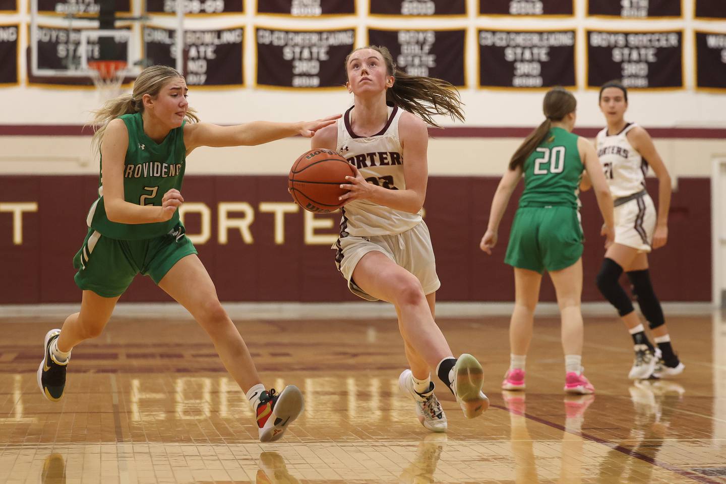 Lockport’s Lucy Hynes drives to the basket against Providence on Tuesday, Jan. 2nd, 2024 in Lockport.