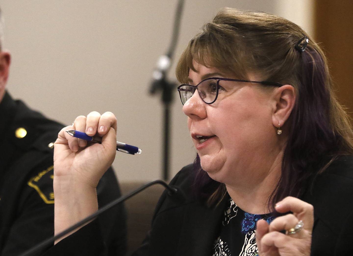 Prosecutor Diane Donohoo delivers her closing argument during Linda La Roche’s motion hearing for a new trial on Feb. 26, 2024. La Roche was found guilty in 2022 for the murder of Peggy Lynn Johnson-Schroeder in 1999, and for concealing a corpse. La Roche was sentenced to life in prison without parole for the murder and a consecutive five-year sentence on the concealing a corpse charge. Johnson-Schroeder was known as Jane Doe until her identity was discovered when La Roche was identified as the suspect in the case.