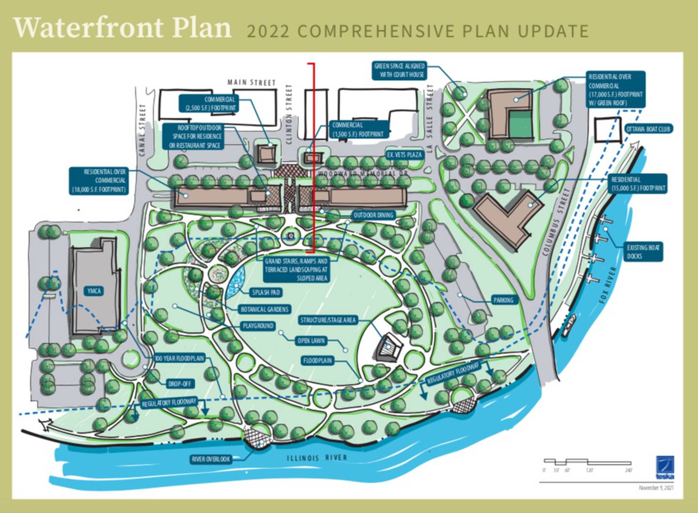 The new Ottawa riverfront plan calls for the elimination of a previously proposed marina to save development costs.