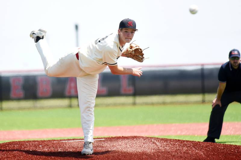Bradley-Bourbonnais' Jack Haley throws a pitch during the Class 4A Bradley-Bourbonnais Regional quarterfinals against Pekin at 315 Sports Park in Bradley Monday, May 25, 2026.