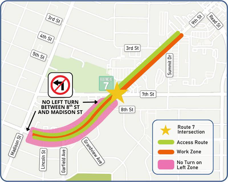 A map of the new traffic patterns which will be effective on Route 7 in Lockport as of Thursday, May 14, 2025.