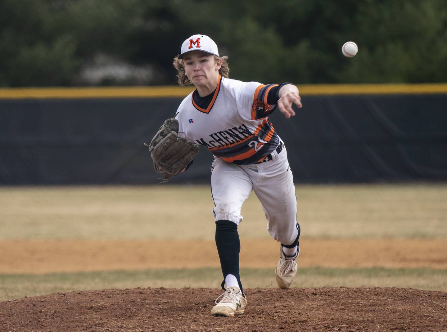 McHenry's Lleyton Grubich pitches against Huntley during the game on Saturday, April 9, 2022 at Petersen Park in McHenry. Huntley won 7-5. Ryan Rayburn for Shaw Local
