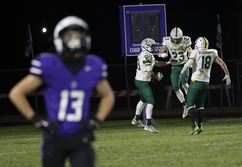 Coal City celebrates a TD against Dixon late in the game on Friday, Nov. 7, 2025.