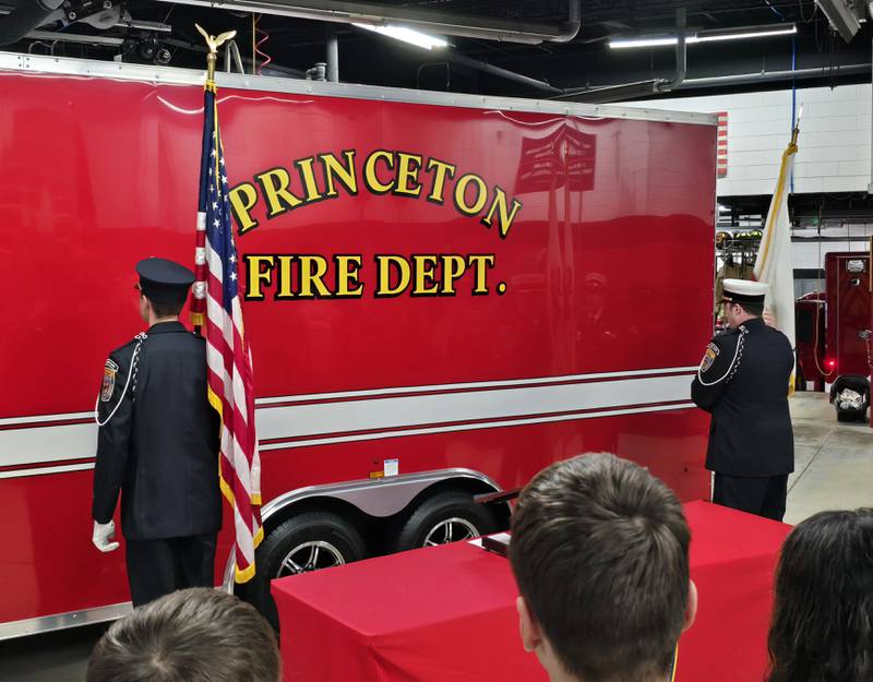 The Color Guard presents the flags Monday, March 3, 2025, prior to a ceremony swearing in Nick Dykstra as the Princeton Fire Department's newest lieutenant.
