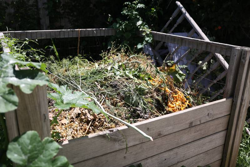 A compost bin at the Children’s Garden in Elwood provides organic material that can be added to the garden’s soil and out of landfills. The Children’s Garden in Elwood recently celebrated their 25th anniversary. Saturday, July 9, 2022 in Elwood.