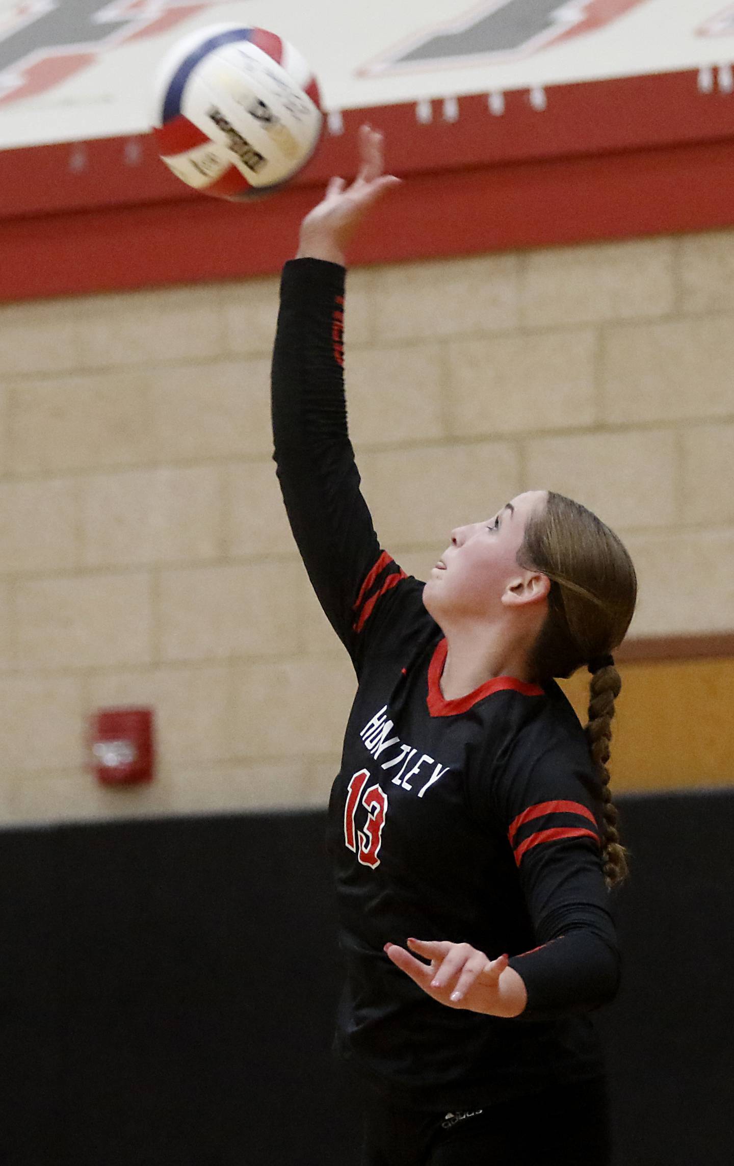 Huntley's Laura Boberg serves the ball during a Fox Valley Conference volleyball match against Crystal Lake Central Tuesday, Aug. 22, 2023, at Huntley High School.