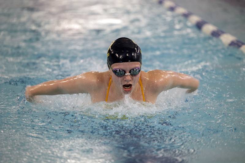 Sterling’s Chloe Clark competes in the 100 butterfly Wednesday, Aug. 28, 2024 at Morrison High School.