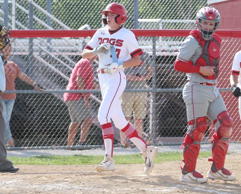 Streator's Zander McCloskey scores a run against Ottawa on Tuesday, May 16, 2023 at Streator High School.