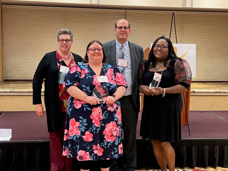 The Arc of Illinois honored three Trinity Services staff members at a recent awards ceremony. Pictured, from left, are Amie Lulinski, executive director of The Arc of Illinois; Melanie Lowe, Trinity Services, recipient of the Outstanding QIDP Award; Thane A. Dykstra, president and CEO of Trinity Services; and Kimberly Payne, Trinity Services, recipient of the Outstanding Leadership Award. Not shown, Linda McGaughy, Trinity Services, recipient of the Outstanding DSP Award.