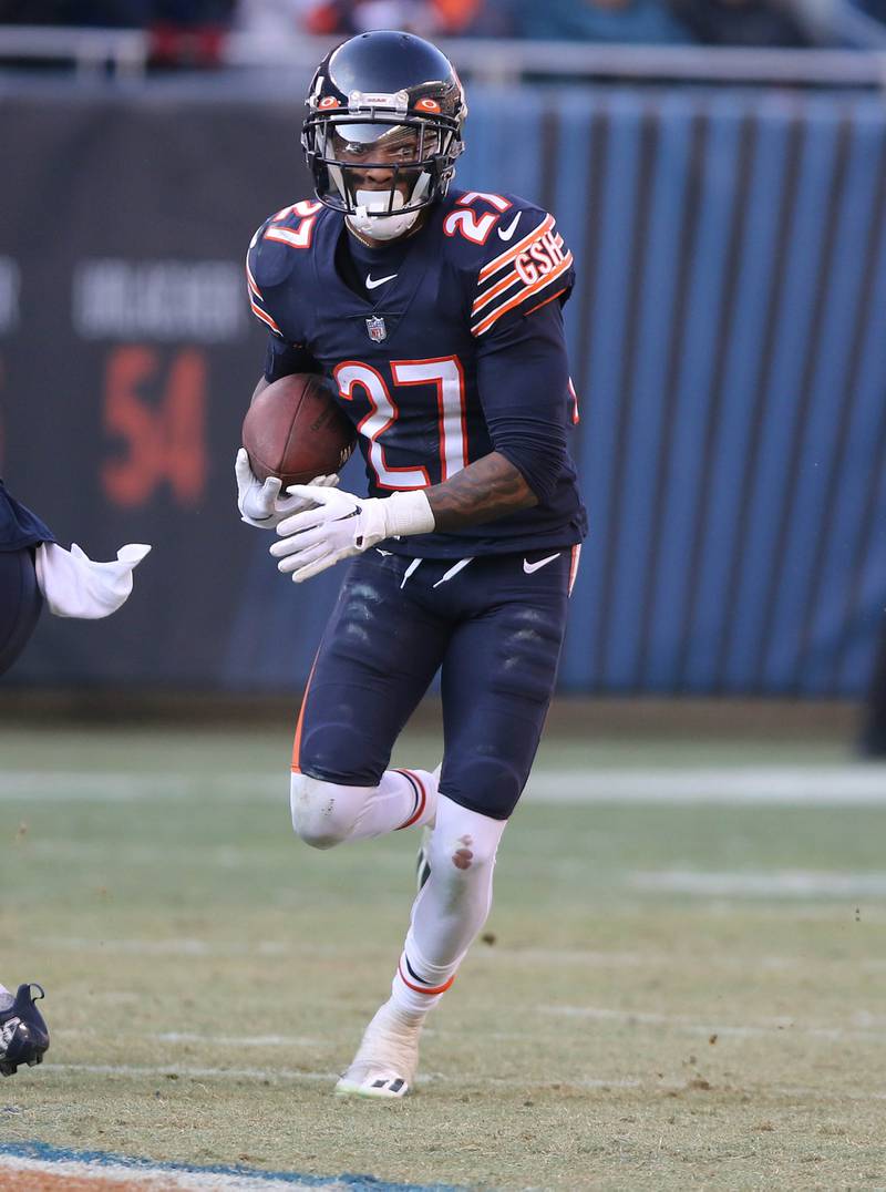Chicago Bears cornerback Greg Stroman Jr. carries the ball after intercepting Minnesota Vikings quarterback Nick Mullens Sunday, Jan. 8, 2023, during their game at Soldier Field in Chicago.