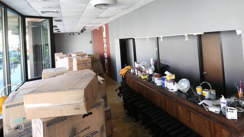 A view of the lobby area on Friday, Sept. 26, 2025 at Stage 212 in La Salle. Crews also installed new seating.  Other renovation work at the theater includes a new stage curtain, acoustic panels for the walls, ceiling repairs, HVAC improvements, sound enhancements and lighting upgrades and painting.