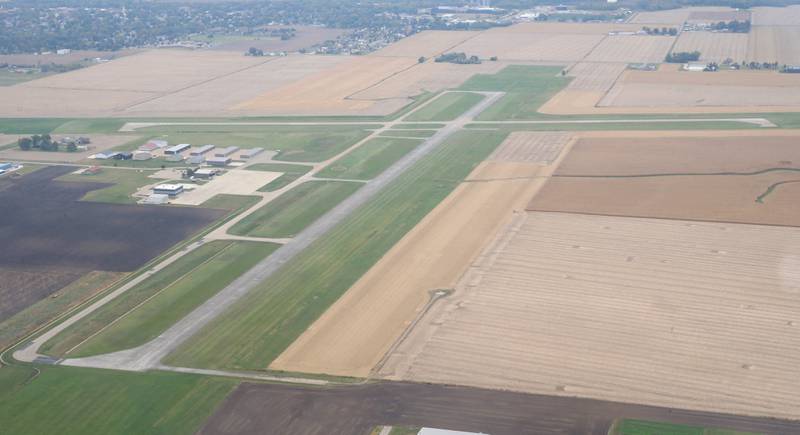 An aerial view of the Illinois Valley Regional Airport looking south on Wednesday, Oct. 15, 2025 in Peru. The airport celebrates his 40th anniversary this month.