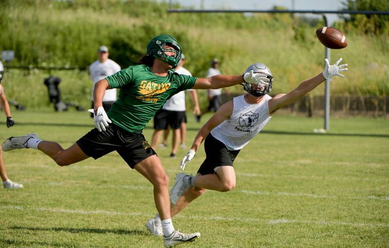 Crystal Lake South and Kaneland play 7 on 7 football in Maple Park on Tuesday, July 12, 2022.