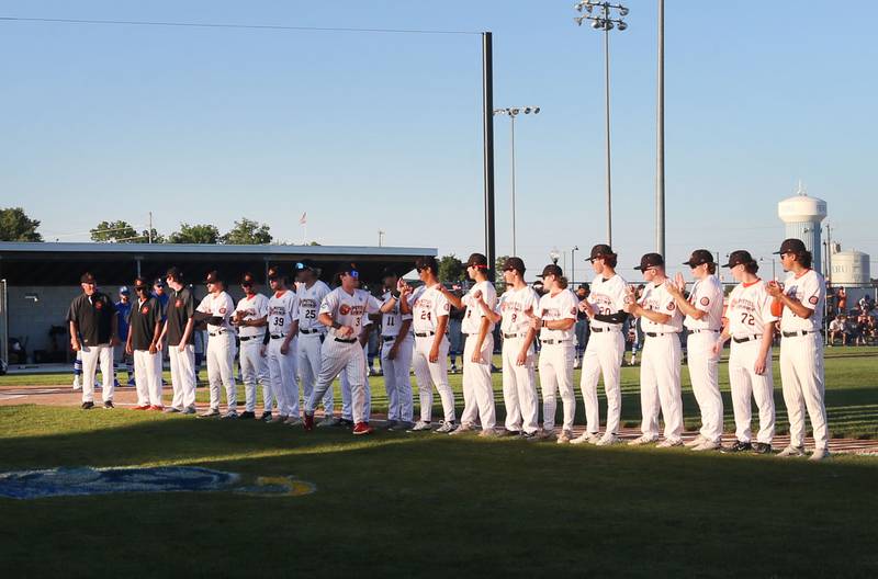 Illinois Valley Pistol Shrimp players are introduced during the Prospect League Championship Series against Rex on Wednesday, Aug. 7, 2024 at Schweickert Stadium in Peru.