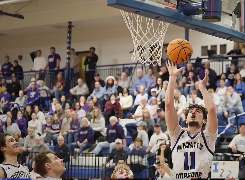 University of Dubuque's Grady Thompson scored a game-high 29 points, including the final basket to seal the Spartans' 90-86 double overtime win over crosstown rival Loras College on Feb. 22.