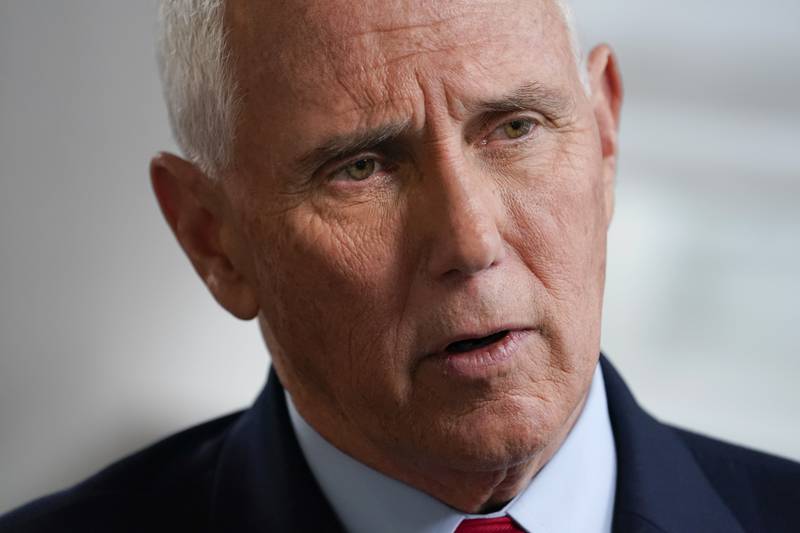 FILE - Former Vice President Mike Pence sits for an interview with the Associated Press, Nov. 16, 2022, in New York. Documents with classified markings were discovered in former Vice President Mike Pence's Indiana Home last week, according to his attorney. (AP Photo/John Minchillo, File)