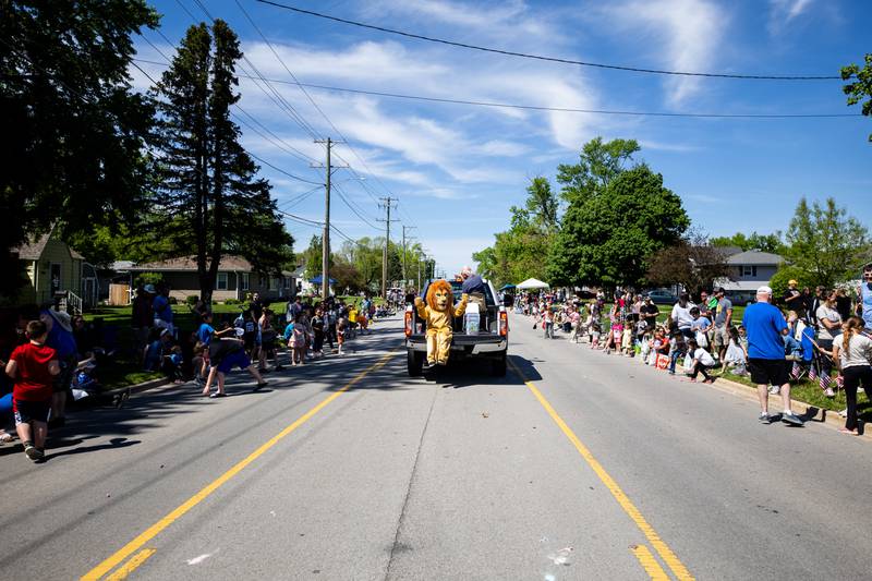 New Lenox Lions Club shares candy with the crowd at the New Lenox Loyalty Day Parade on May 5, 2024. (Laurie Fanelli for Shaw Local News Network)