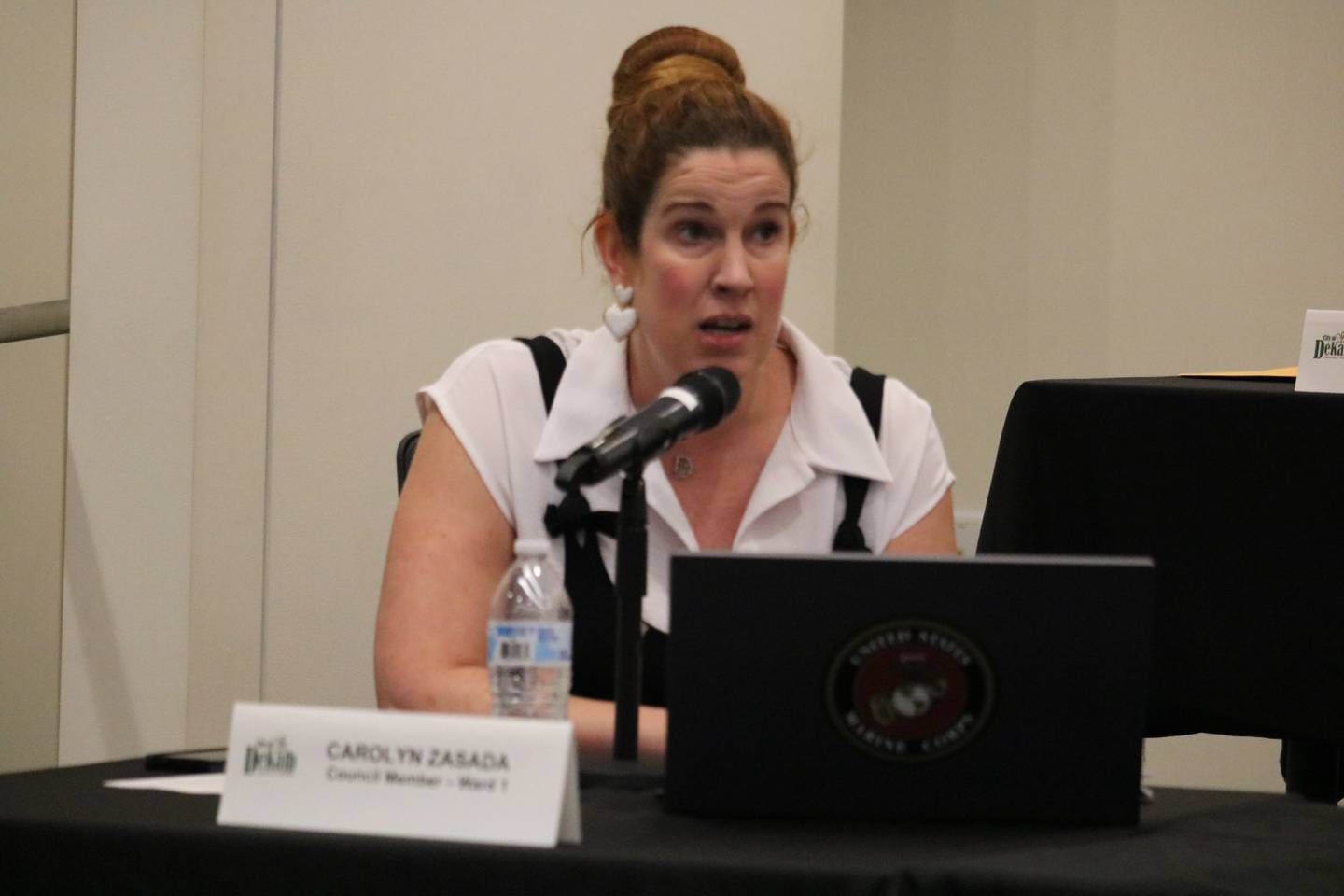 Shaw Local file photo – DeKalb 1st Ward Alderwoman Carolyn Zasada gives remarks at an Aug. 26, 2024, public meeting for a tax increment finance district proposed for the Fourth Street corridor in DeKalb.