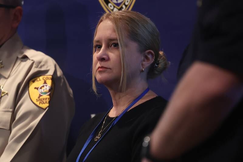 Joliet City Manager Beth Beatty attends the press conference at Joliet City Hall on Tuesday, Jan. 23 where local law enforcement gave updates on the mass shooting on the 2200 block of  West Acres Road on Sunday.  Seven people were killed in two homes. Another person was shot to death in Joliet Township that same day.