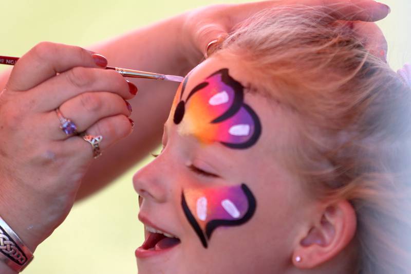 Evelyn McClelland, 5, of Huntley has her face painted during the 20th Annual Fall Fest at Deicke Park in Huntley on Sunday, September 28, 2025.
