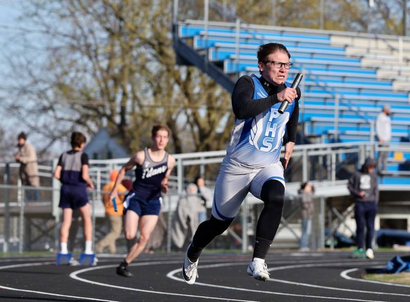 Princeton's Konnor Cain runs the  4 x 100 relay in Tuesday's Howard-Monier Invite.