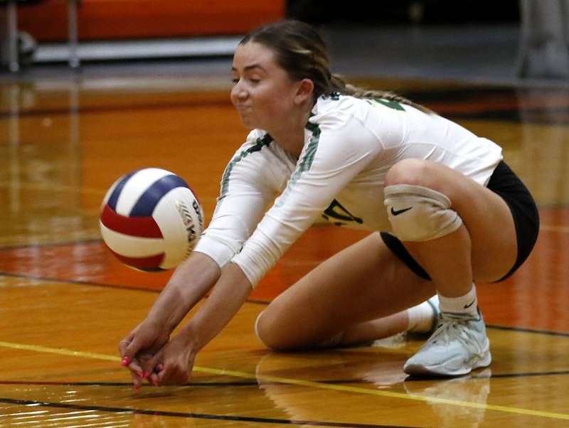 Crystal Lake South's Morgan Johnson passes the ball forward during the IHSA Class 3A Crystal Lake Central Regional volleyball final against Crystal Lake Central on Oct. 31, 2024, at Crystal Lake Central High School.