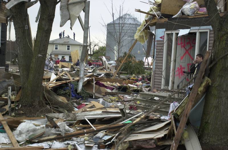 A view of the tornado damage on Wednesday April 21, 2004 in Utica.