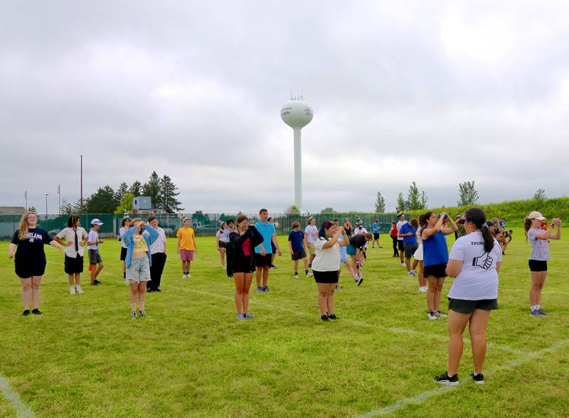 The Kaneland Marching Knights practice during band camp on Friday, August 2, 2024 in Maple Park.