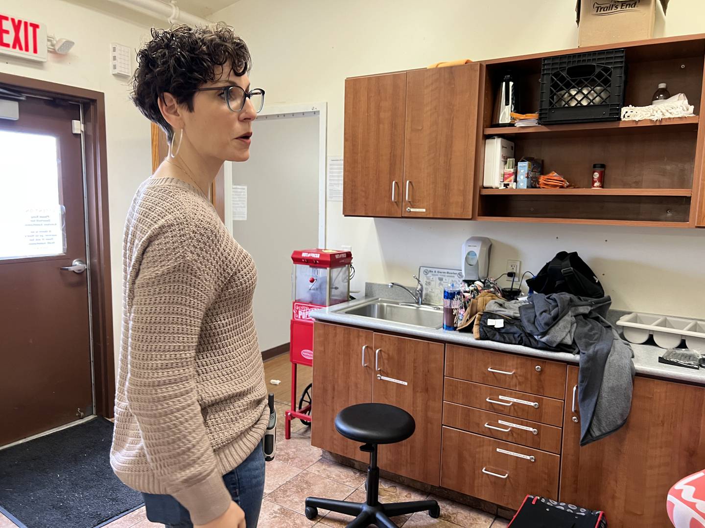 Hope Haven's emergency shelter coordinator, Angie Shoulis gives a tour of the shelter's small kitchen on Jan. 6, 2023.