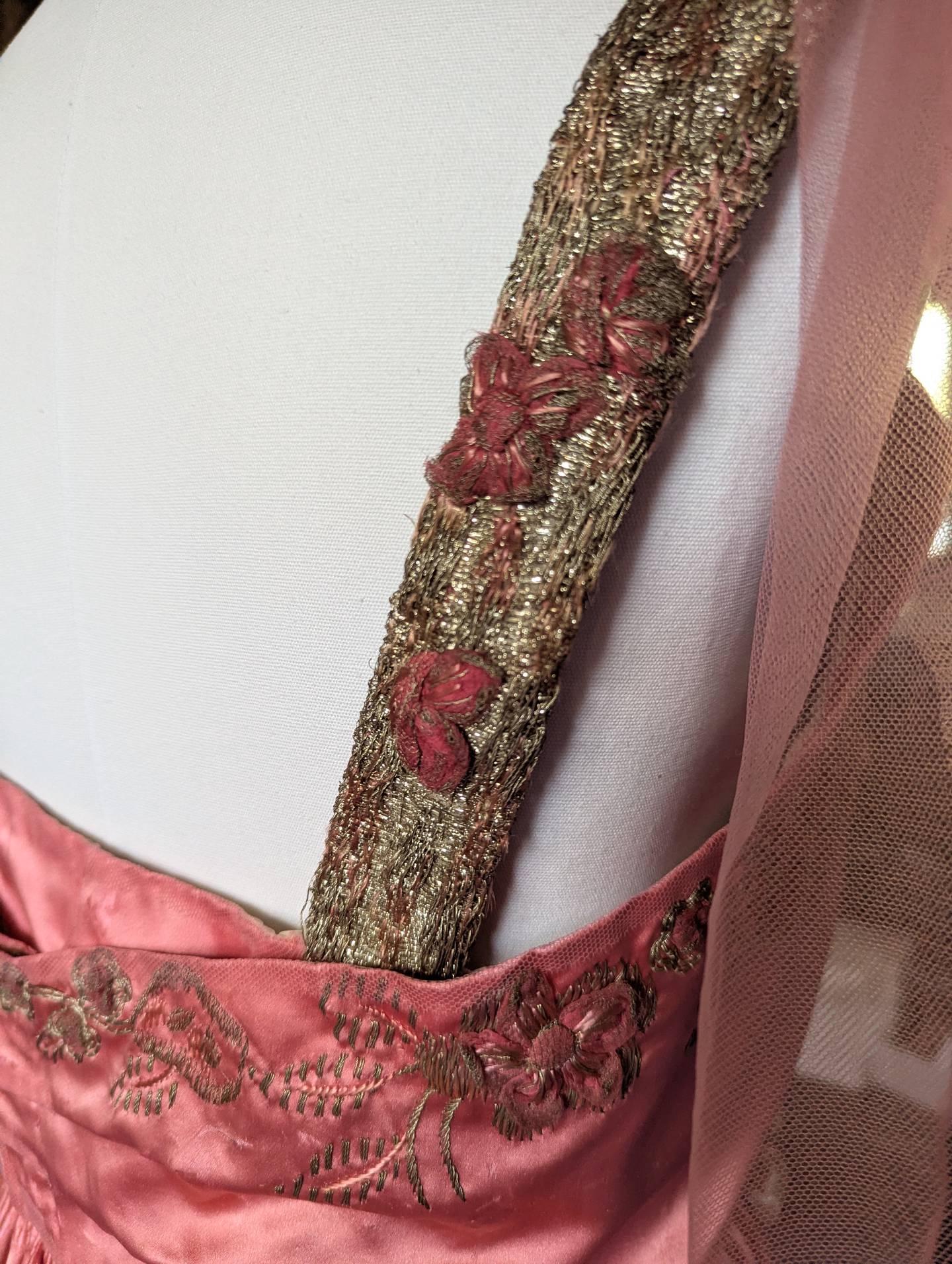 Detail of Nelle Fabyan's 1910 Georges Doeuillet gown to be revealed in full at an April 18 reception at the Fabyan Villa Museum. The dress will go on permanent display to the public May 2.