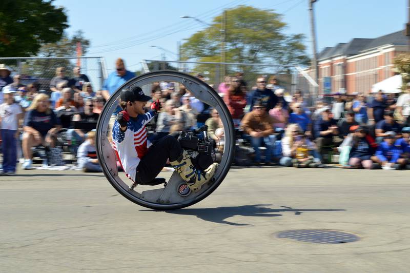 An entry in the Harvest Time Parade shows off some tricks on Sunday, Oct. 6, 2024, during the 53rd annual Autumn on Parade in Oregon.