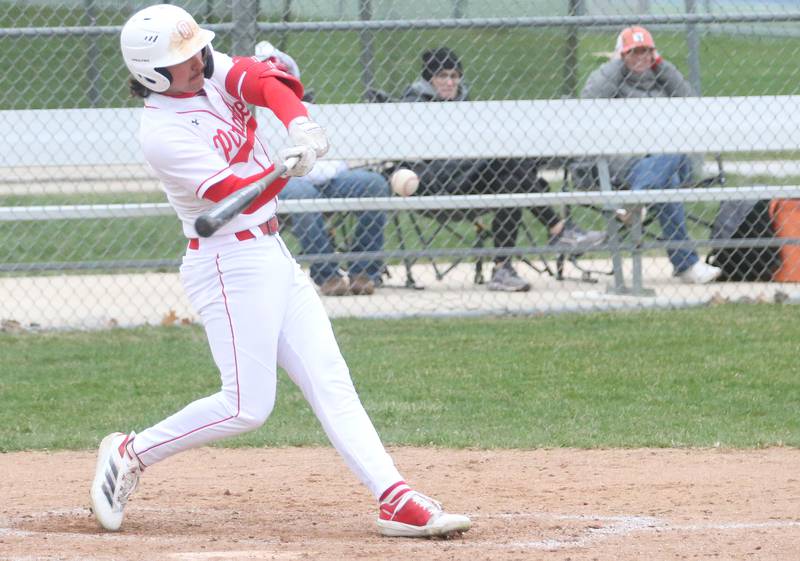 Ottawa's Harry Carretto makes contact with the ball against Hall on Tuesday, April 1, 2025 at Ottawa High School.