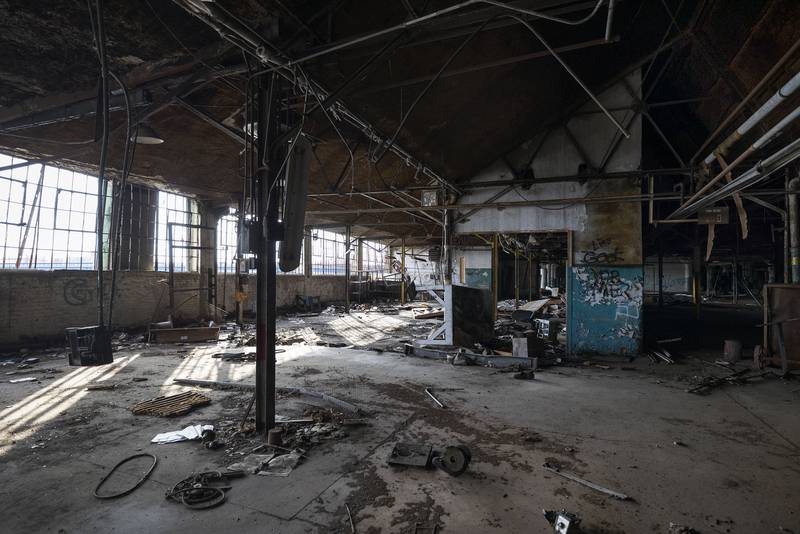 The Lawrence Bros. building shows signs of vandalism.
