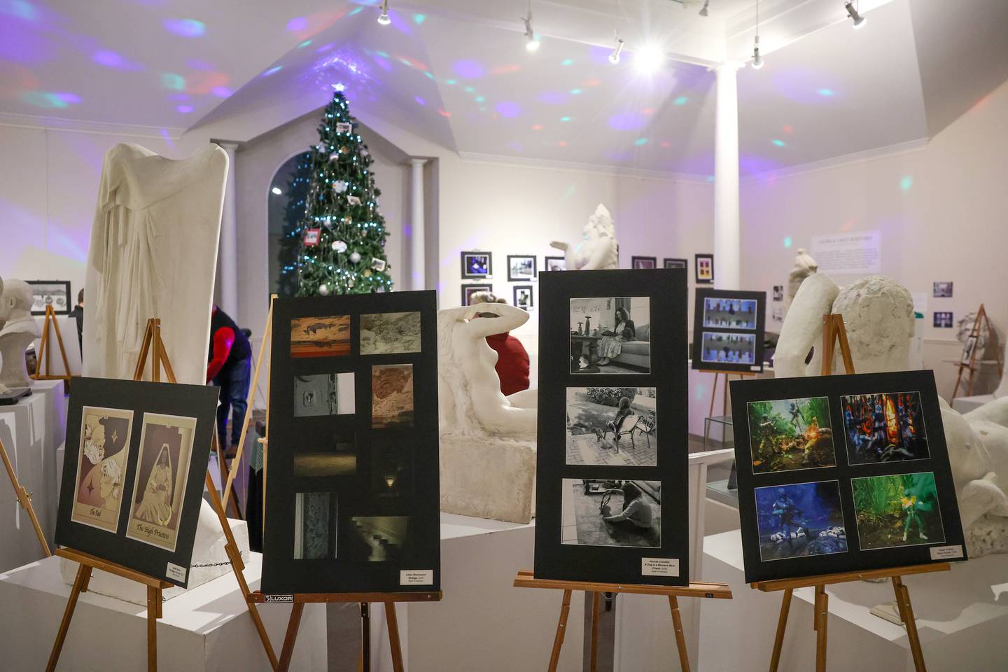Artwork created by Bradley-Bourbonnais Community High School students is on display as part of the BBCHS Holiday Art Show at the Kankakee County Museum during the 47th annual Gallery of Trees on Wednesday, Dec. 3, 2025.